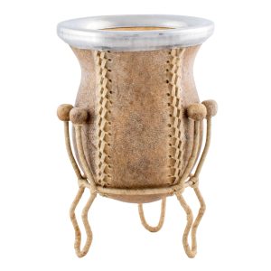 Mate Vuelo de Cuero Crudo y posa mate tejido