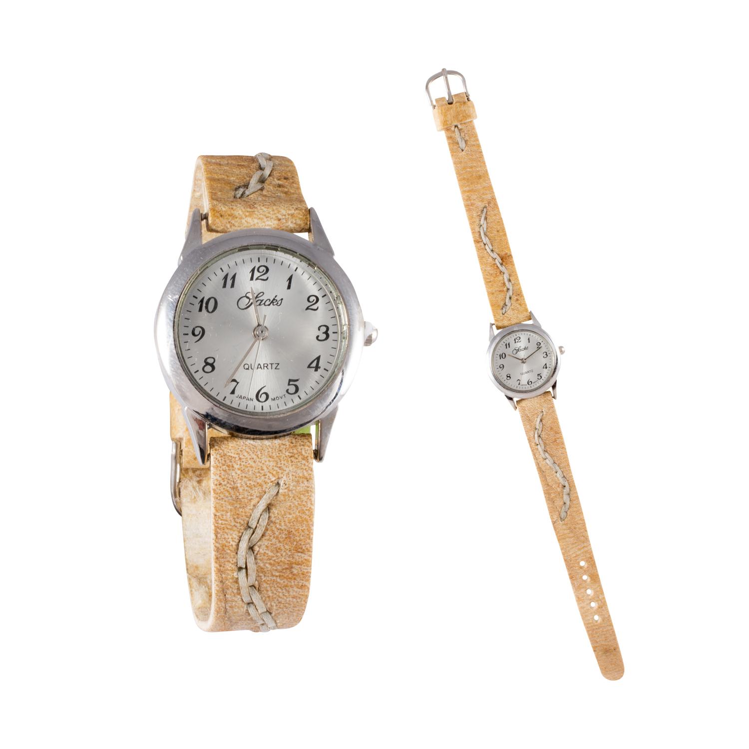 Reloj Malla partida de cuero crudo con tejido de borde para dama - Imagen 2