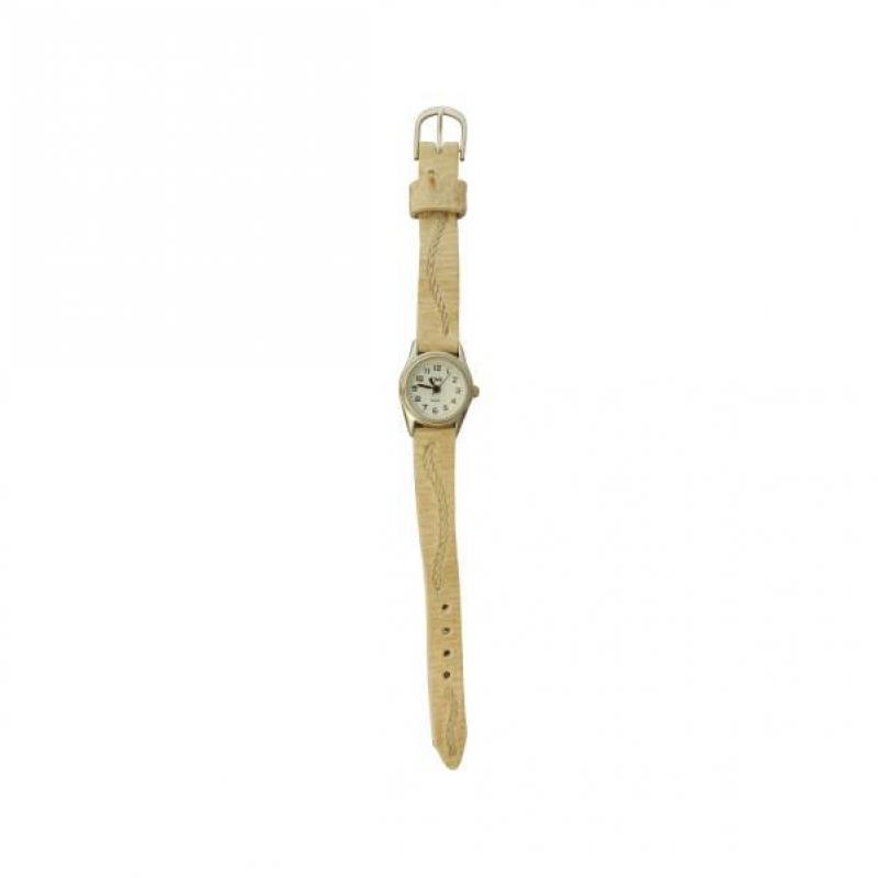 Reloj Malla partida de cuero crudo con tejido de borde para dama - Imagen 4