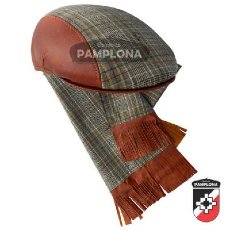 Boina Pamplona Tipo Inglesa y Bufanda De Lana Escocesa y Cuero - Imagen 4