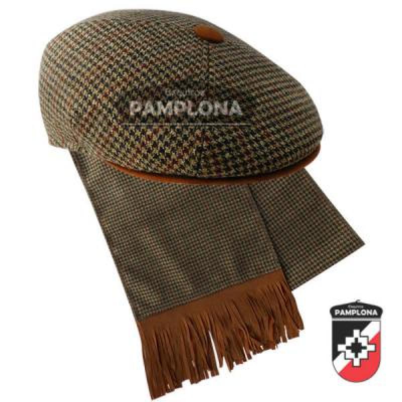 Boina Pamplona Tipo Inglesa y Bufanda De Lana Escocesa y Cuero - Imagen 4