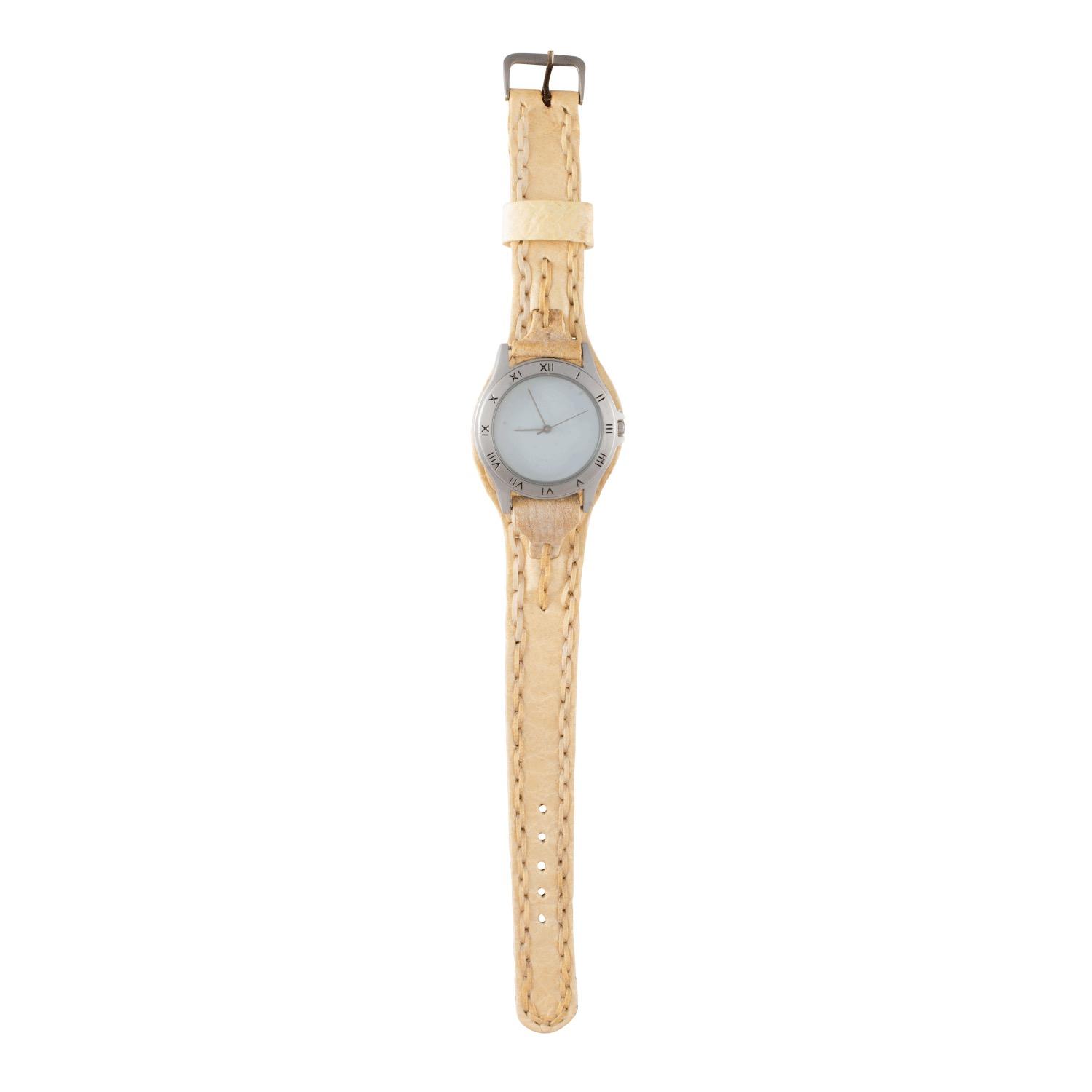 Reloj malla entera de cuero crudo con tejido de borde para dama - Imagen 3