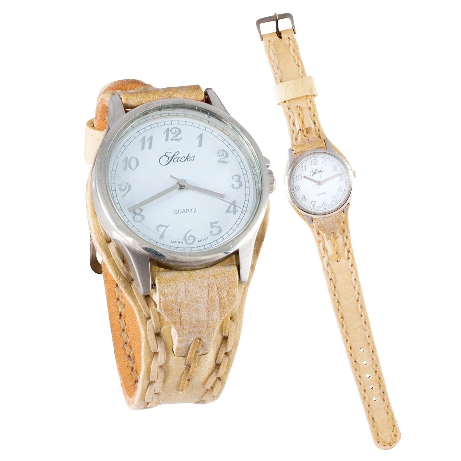 Reloj malla entera de cuero crudo con tejido de borde para dama - Imagen 2