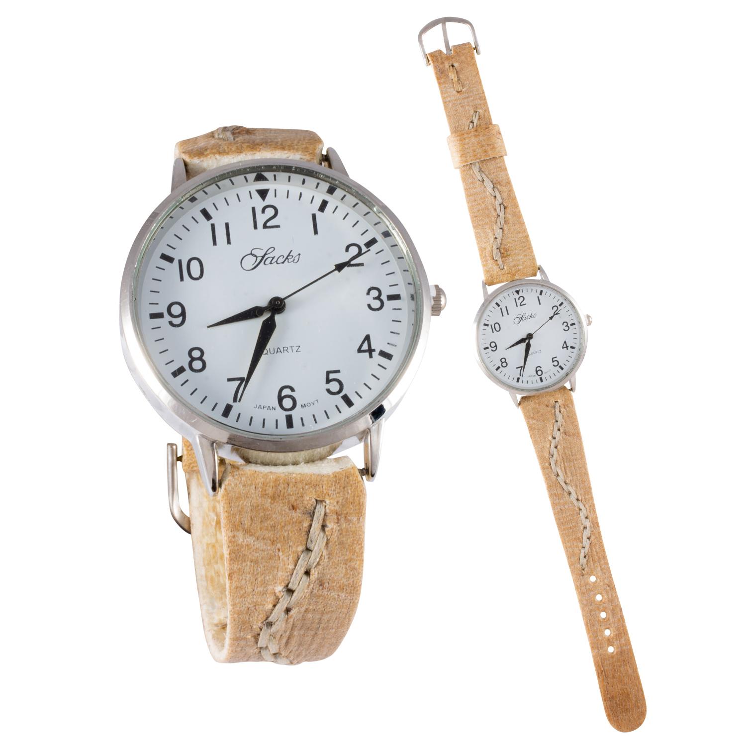 Reloj Malla partida de cuero crudo con tejido de borde para dama - Imagen 3