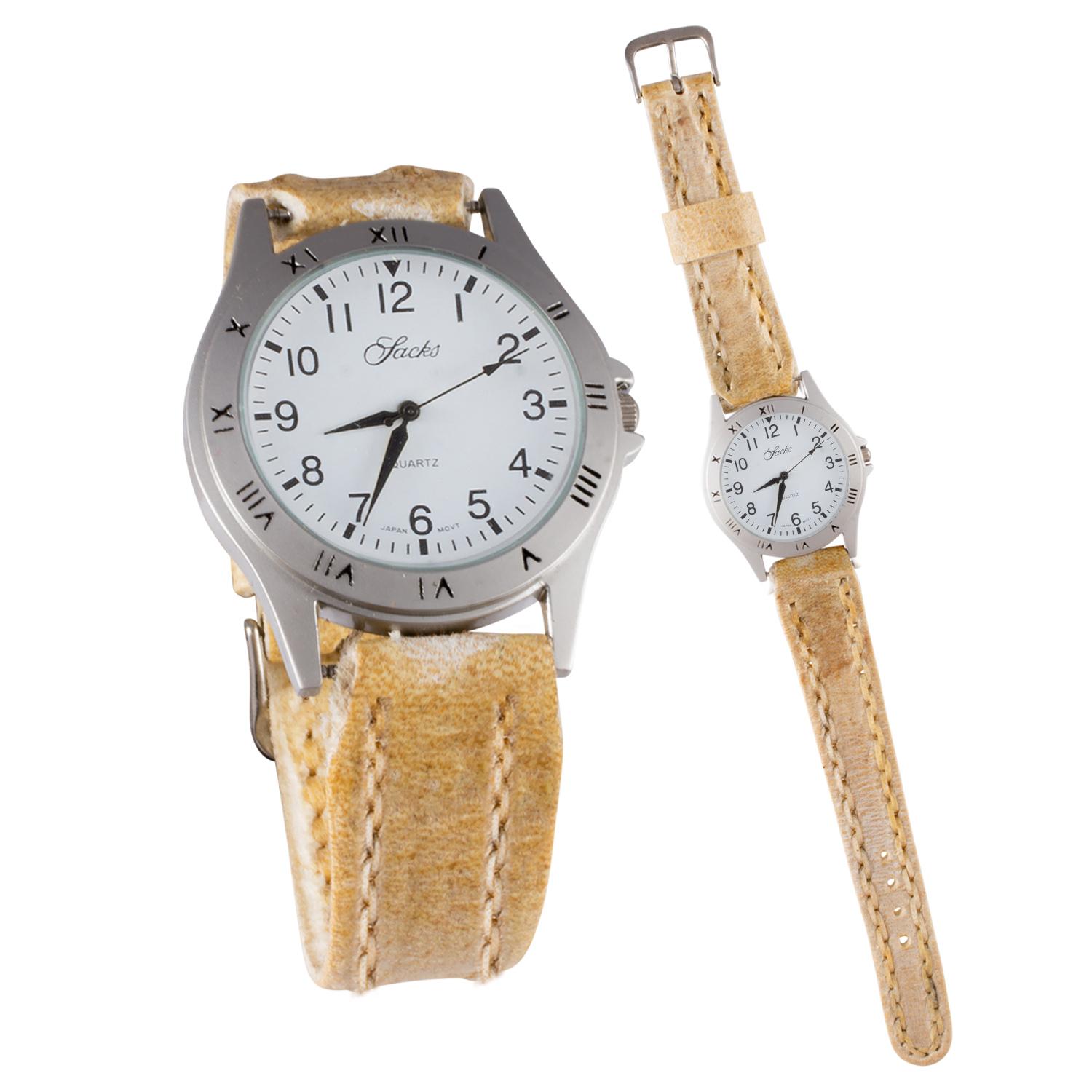 Reloj malla partida de cuero crudo con tejido de borde para dama - Imagen 3