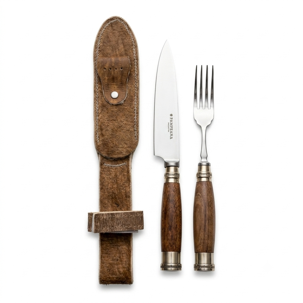 Juego De Cubierto Individual Fino Cuchillo Y Tenedor Madera Y Alpaca Con Soaje PAMPEANA - Imagen 2