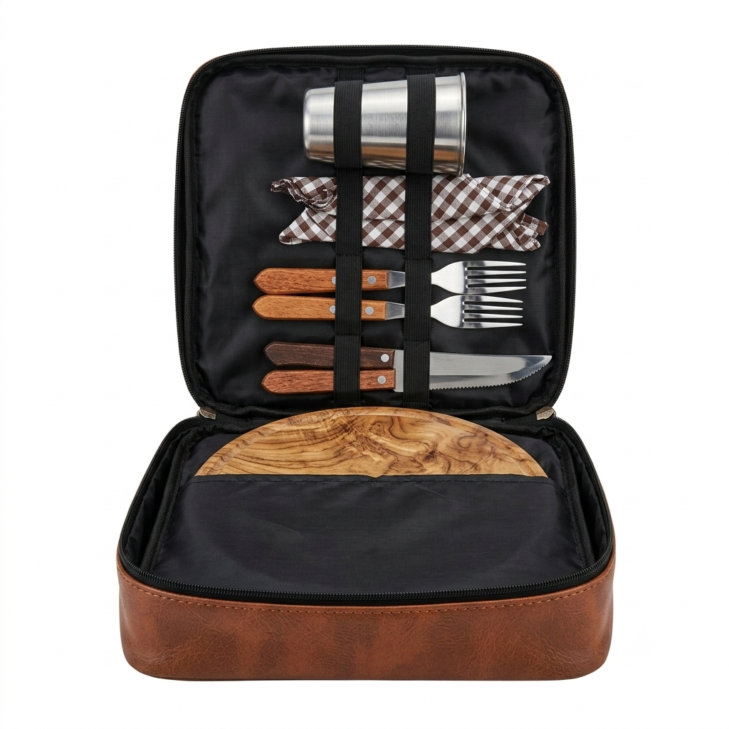 Set de Asado Para 2 Personas Estuche de Símil Cuero