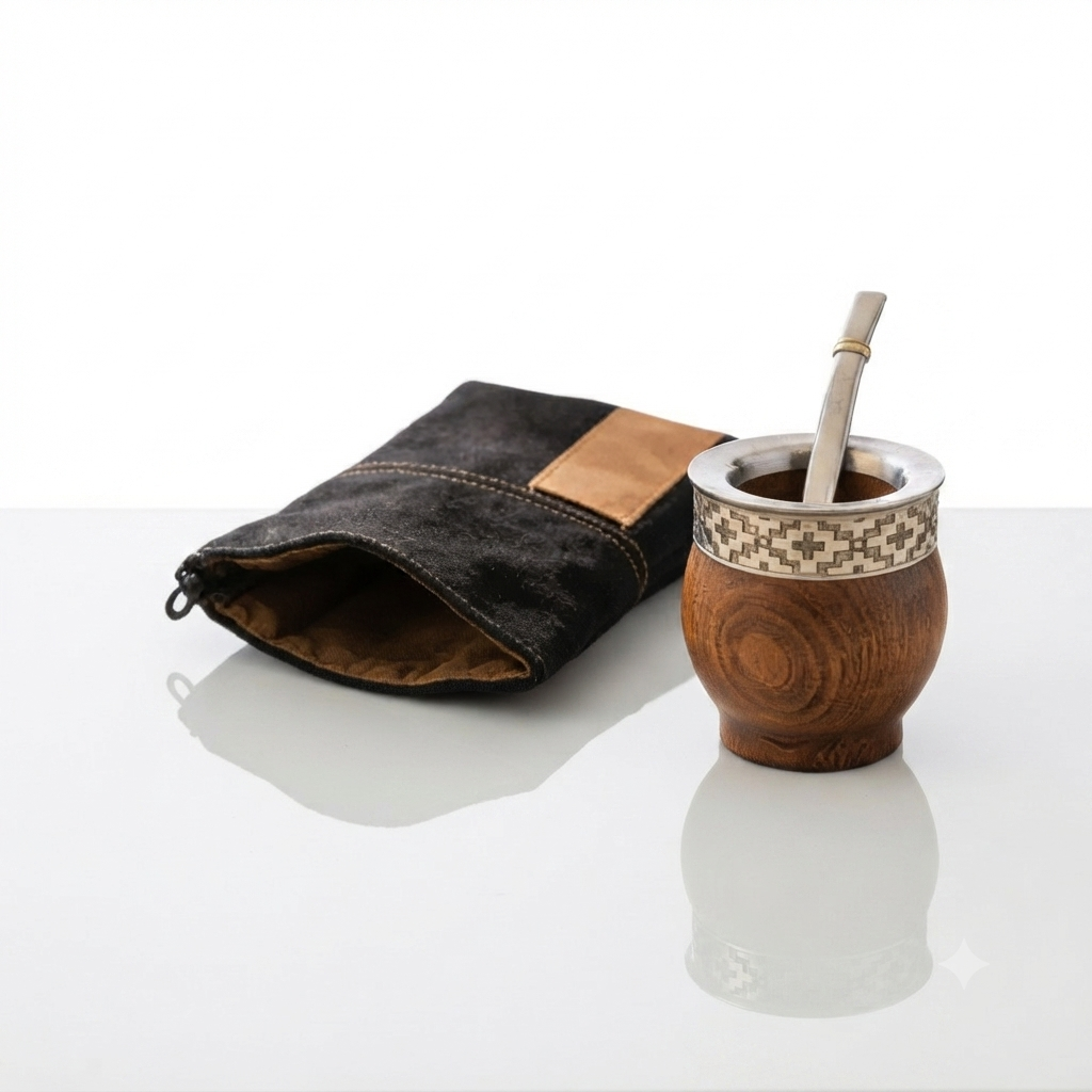 Set De Mates Bombilla Y Yerbera De Cuero - Imagen 2